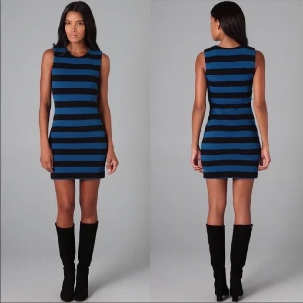 Diane Von Furstenberg Rigmora Blue and Black Striped Dress